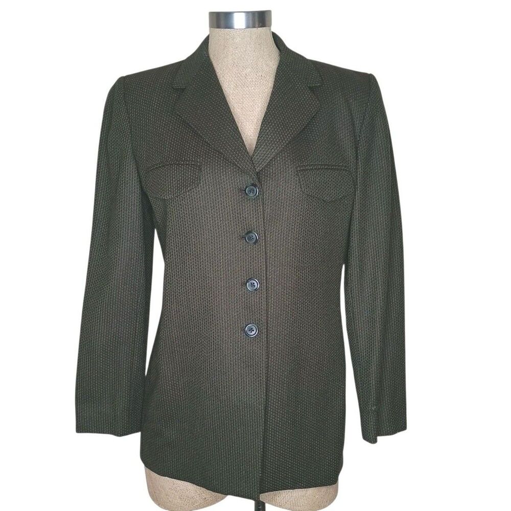 Linda Allard Ellen Tracy Womens 4 Wool Blend Blazer Jacket Green Textured Weave